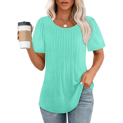 Da Donna Maglia Plissé Frontale Maniche Corte Relax Moderna