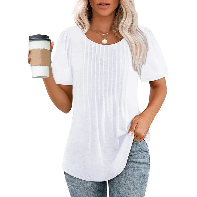 Da Donna Maglia Plissé Frontale Maniche Corte Relax Moderna