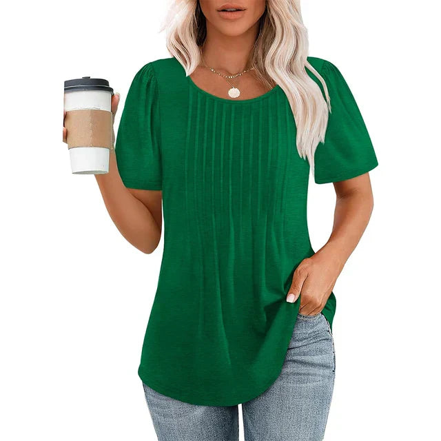 Da Donna Maglia Plissé Frontale Maniche Corte Relax Moderna