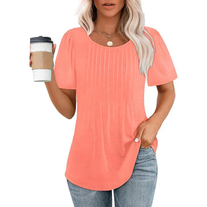 Da Donna Maglia Plissé Frontale Maniche Corte Relax Moderna