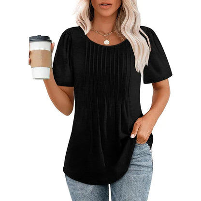 Da Donna Maglia Plissé Frontale Maniche Corte Relax Moderna