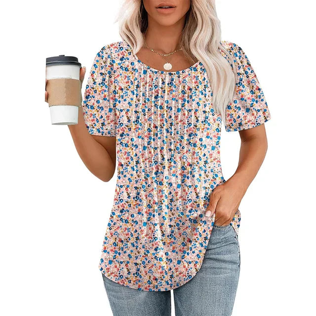 Da Donna Maglia Plissé Frontale Maniche Corte Relax Moderna