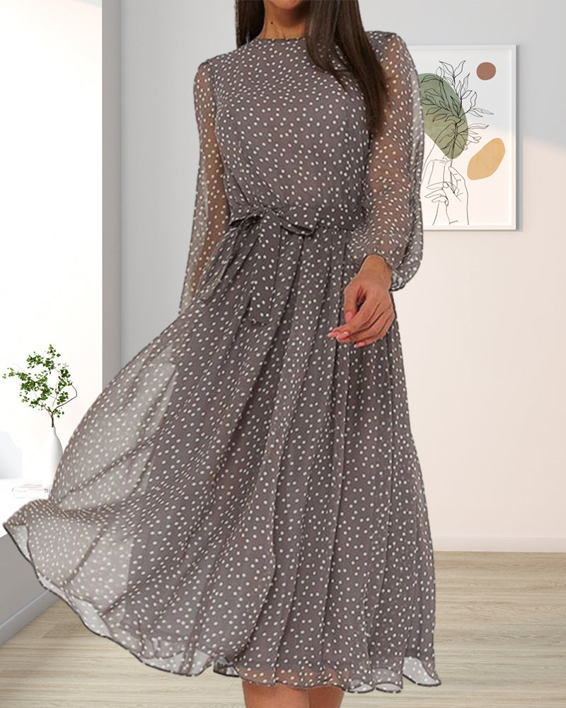 Da Donna Abito Midi Pois con Silhouette Fluttuante