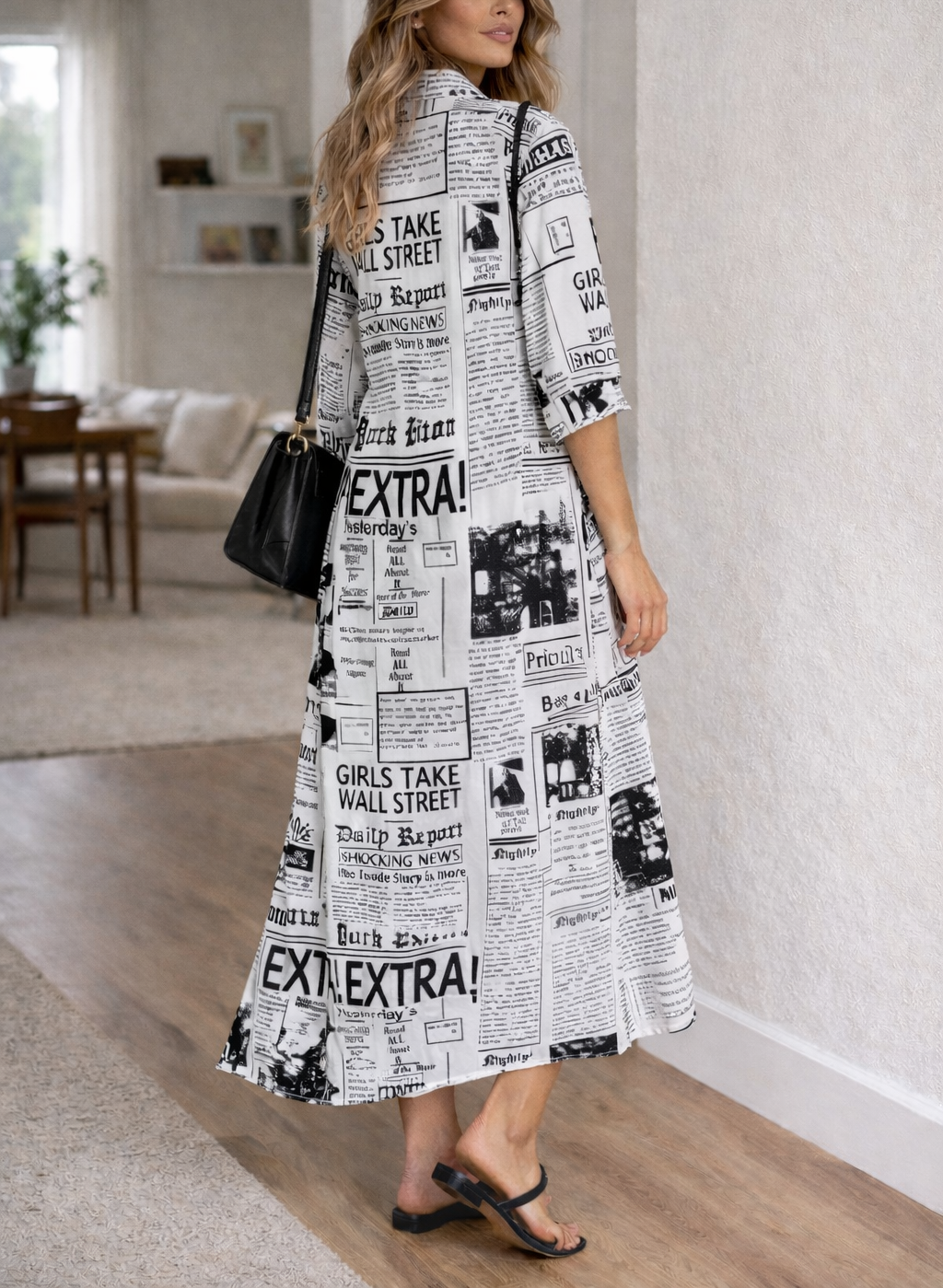 Da Donna Abito Camicia Maxi Stampato con Apertura Frontale