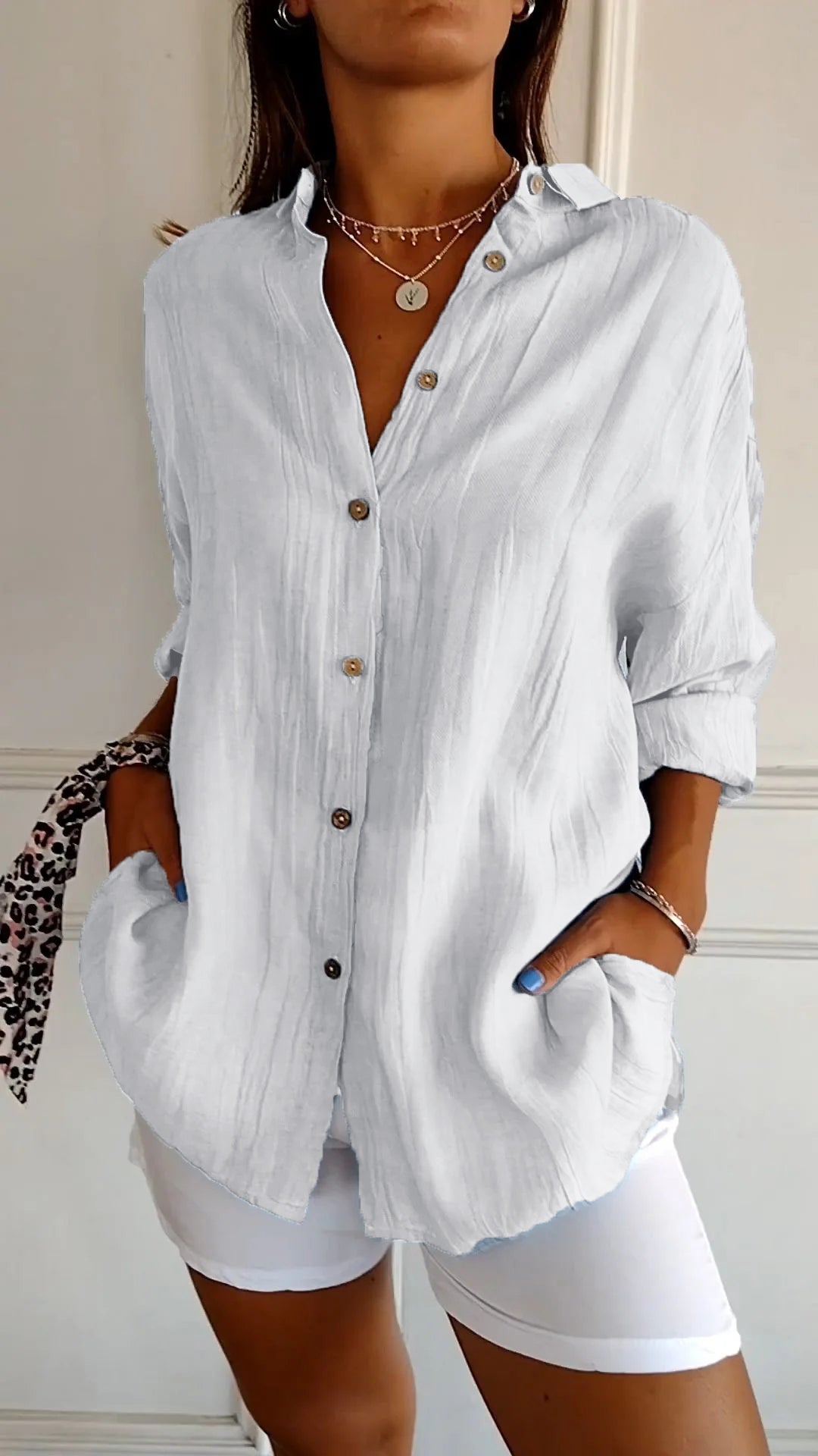Da Donna Camicia Bottoni Relax Oversize Eleganza Moderna