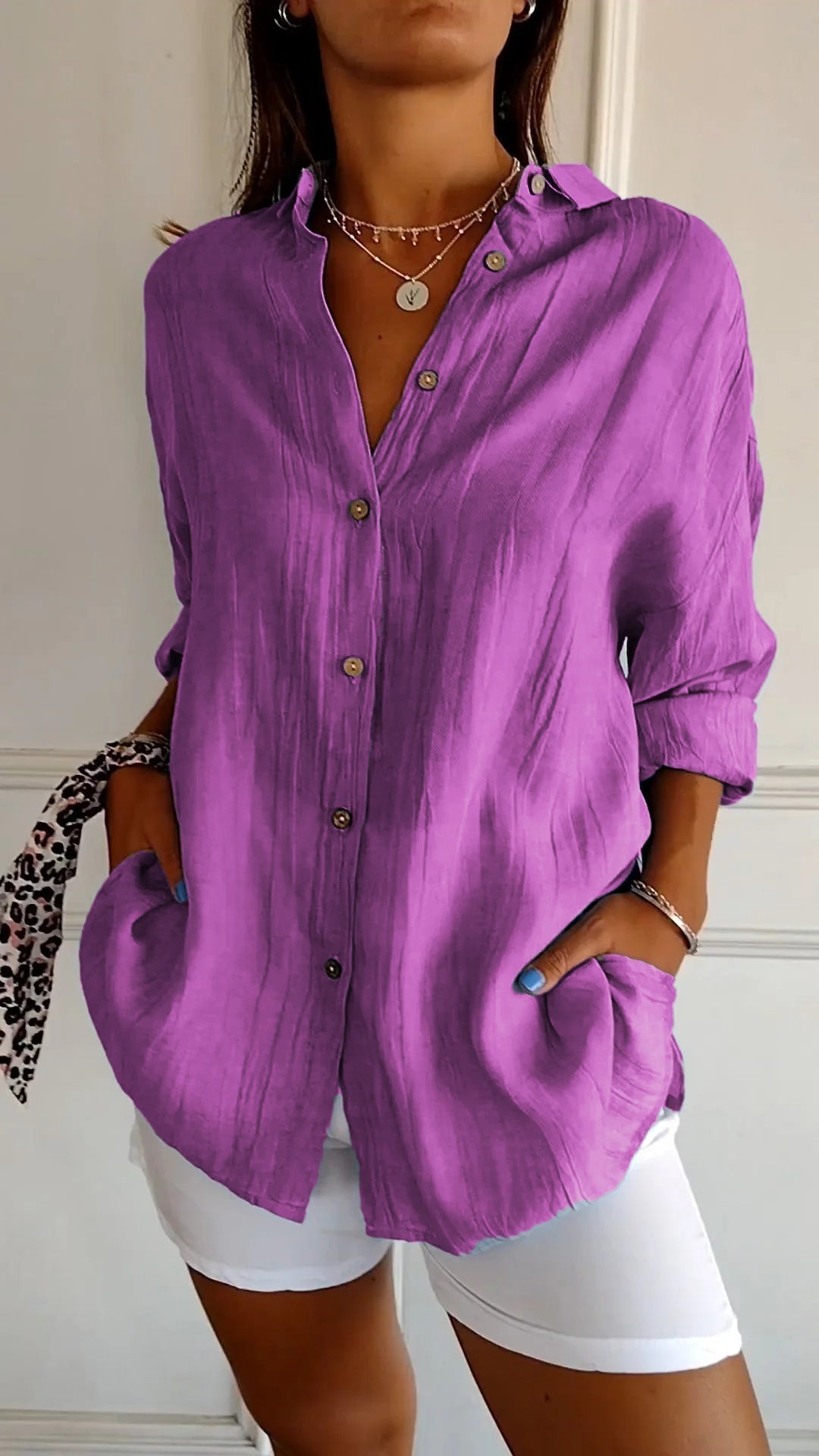 Da Donna Camicia Bottoni Relax Oversize Eleganza Moderna