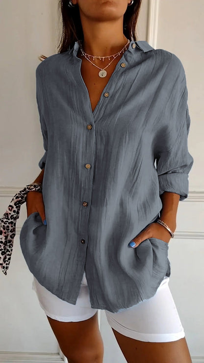 Da Donna Camicia Bottoni Relax Oversize Eleganza Moderna
