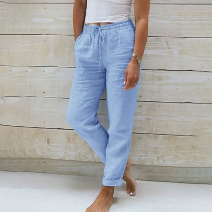 Da Donna Pantaloni in Lino con Coulisse Stile Relax Estivo Leggero