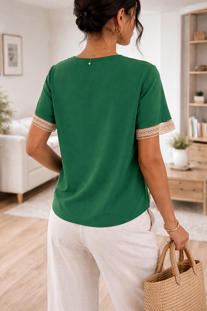 Da Donna Blusa Elegante con Scollo a V e Dettagli in Pizzo