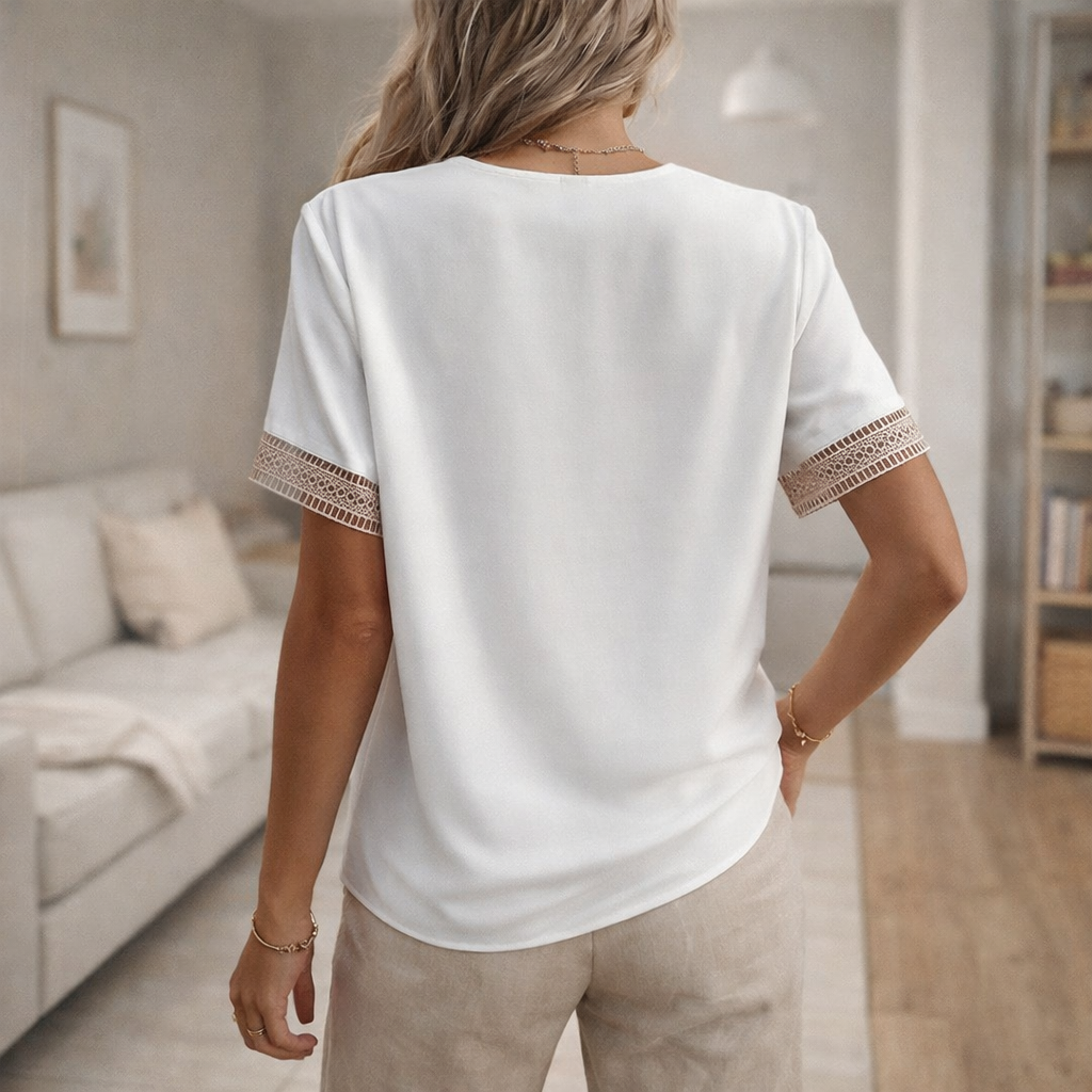 Da Donna Blusa Elegante con Scollo a V e Dettagli in Pizzo