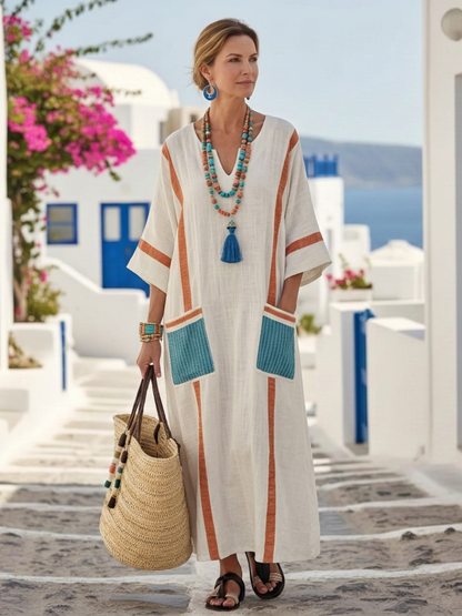 Da Donna Abito Maxi Relax con Dettagli a Contrasto e Tasche