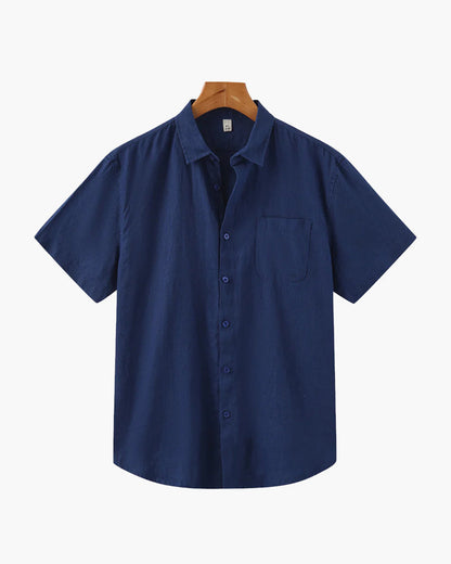 Da Uomo Camicia Lino Bottoni Frontali Maniche Corte Relax Moderna
