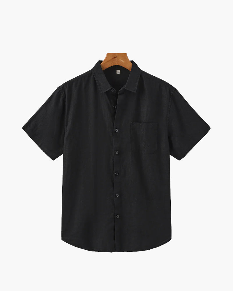 Da Uomo Camicia Lino Bottoni Frontali Maniche Corte Relax Moderna