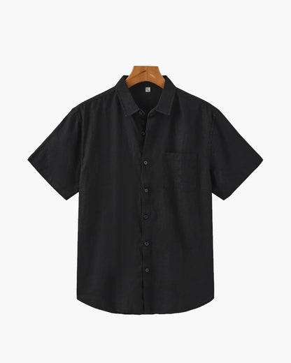 Da Uomo Camicia Lino Bottoni Frontali Maniche Corte Relax Moderna