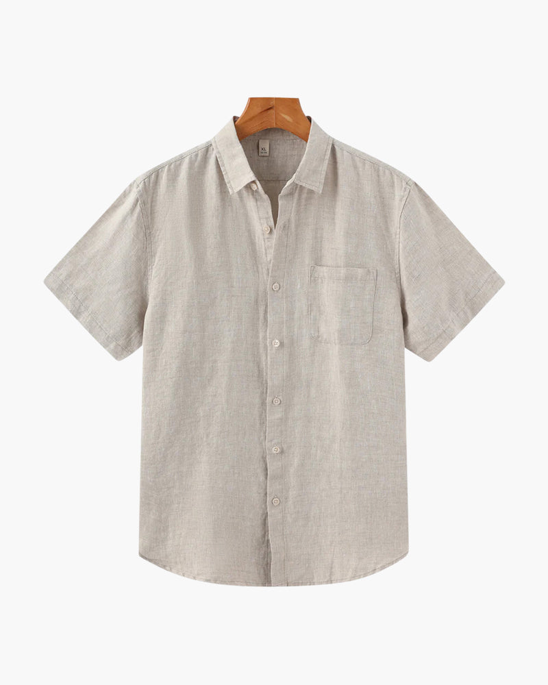 Da Uomo Camicia Lino Bottoni Frontali Maniche Corte Relax Moderna