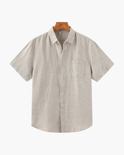 Da Uomo Camicia Lino Bottoni Frontali Maniche Corte Relax Moderna