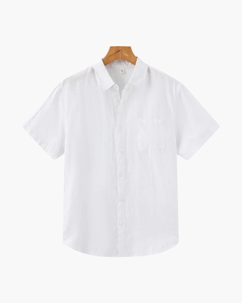 Da Uomo Camicia Lino Bottoni Frontali Maniche Corte Relax Moderna