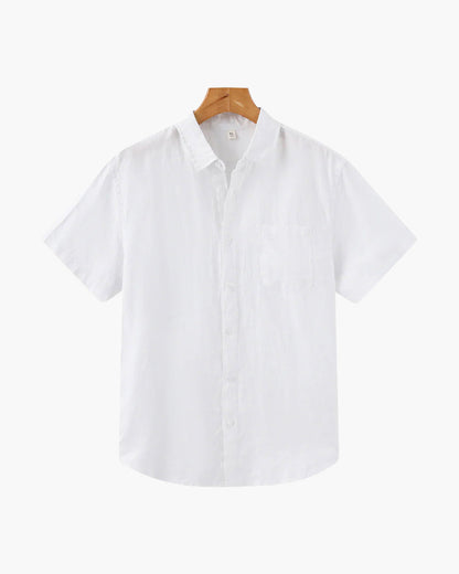 Da Uomo Camicia Lino Bottoni Frontali Maniche Corte Relax Moderna