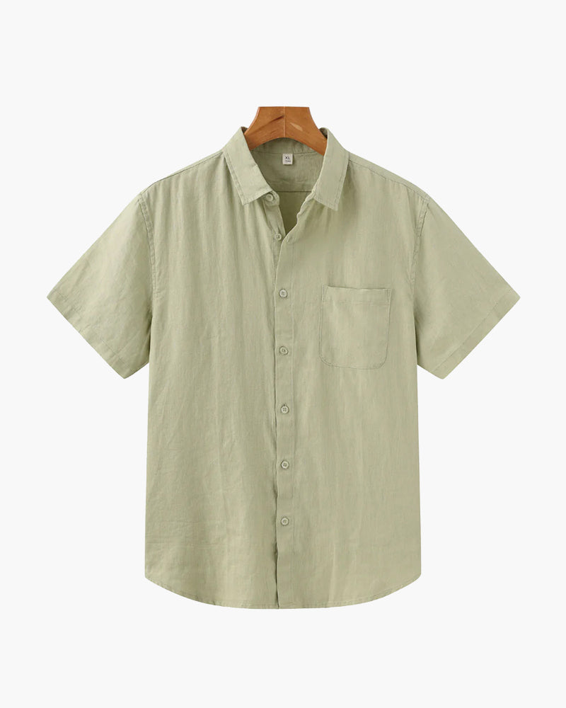Da Uomo Camicia Lino Bottoni Frontali Maniche Corte Relax Moderna