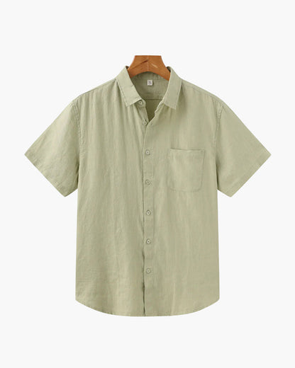 Da Uomo Camicia Lino Bottoni Frontali Maniche Corte Relax Moderna