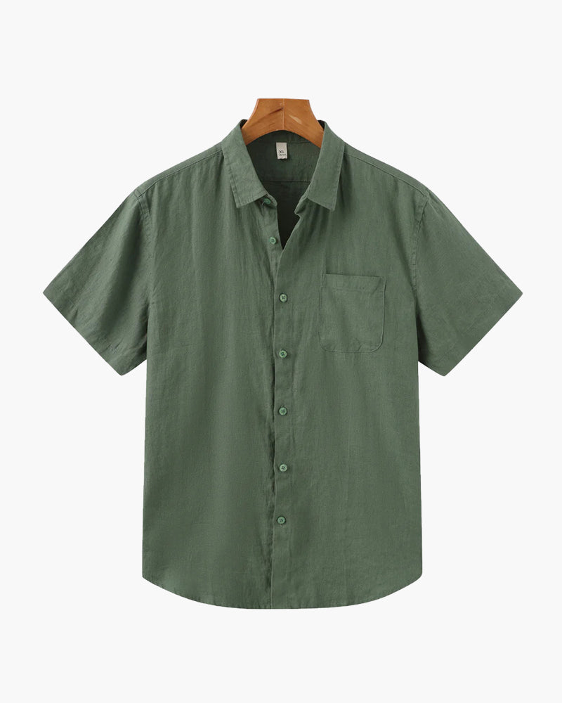 Da Uomo Camicia Lino Bottoni Frontali Maniche Corte Relax Moderna