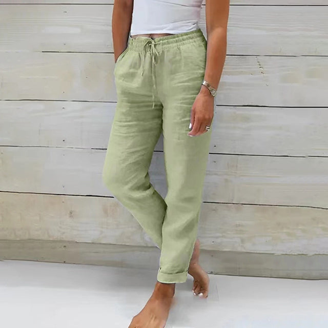 Da Donna Pantaloni in Lino con Coulisse Stile Relax Estivo Leggero