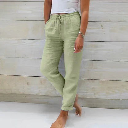 Da Donna Pantaloni in Lino con Coulisse Stile Relax Estivo Leggero