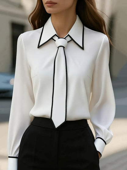 Da Donna Blusa Colletto Cravatta Dettagli Eleganza Moderna