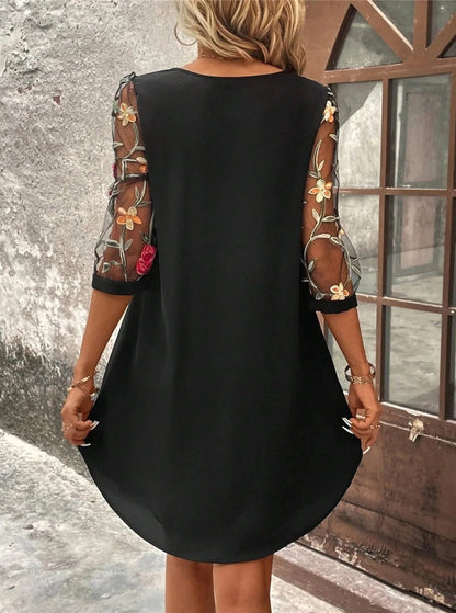 Da Donna Abito Ricami Maniche Velate Eleganza Moderna