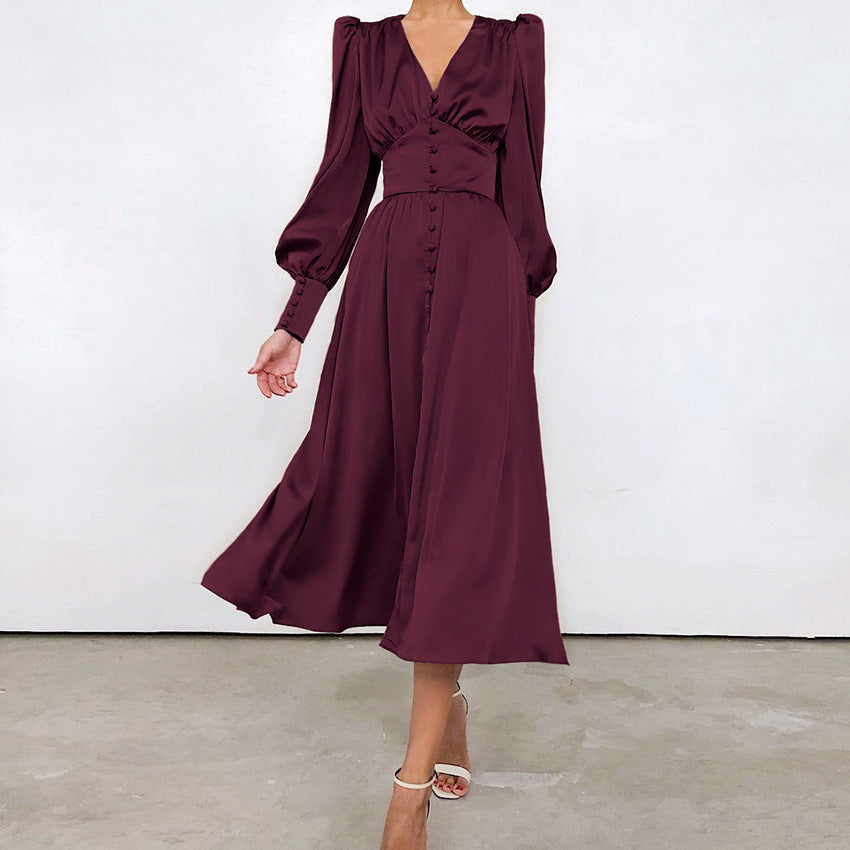 Da Donna Abito Midi Bottoni Frontali Maniche Arricciate Eleganza Moderna