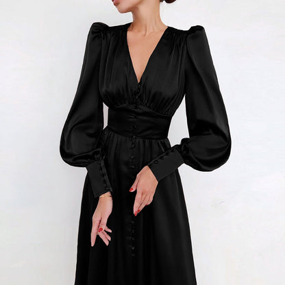 Da Donna Abito Midi Bottoni Frontali Maniche Arricciate Eleganza Moderna