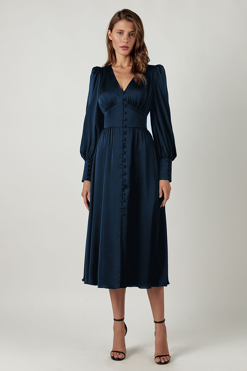 Da Donna Abito Midi Bottoni Frontali Maniche Arricciate Eleganza Moderna