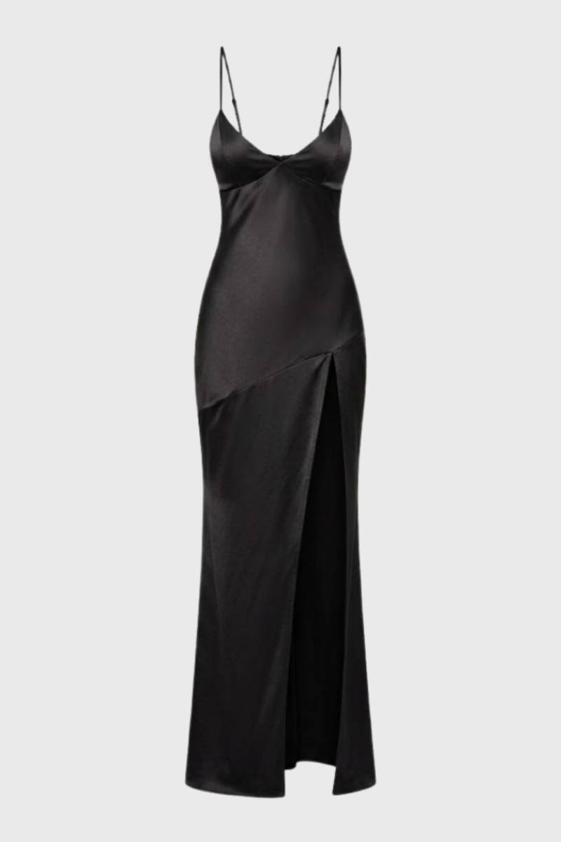 Da Donna Abito Elegante con Scollo a V Spacco alla Coscia Silhouette Maxi