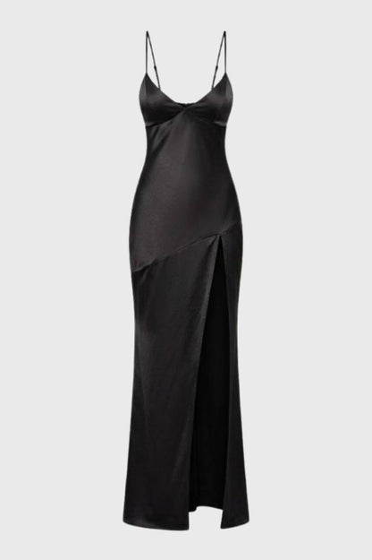 Da Donna Abito Elegante con Scollo a V Spacco alla Coscia Silhouette Maxi
