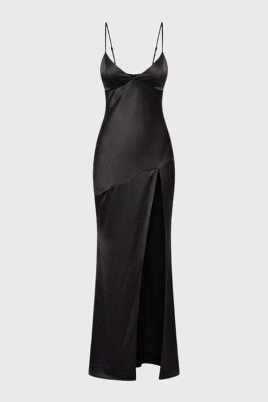 Da Donna Abito Elegante con Scollo a V Spacco alla Coscia Silhouette Maxi