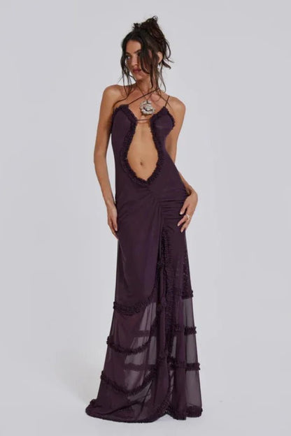 Da Donna Abito Maxi da Sera in Mesh Stampato Cut-Out