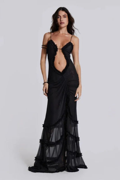 Da Donna Abito Maxi da Sera in Mesh Stampato Cut-Out