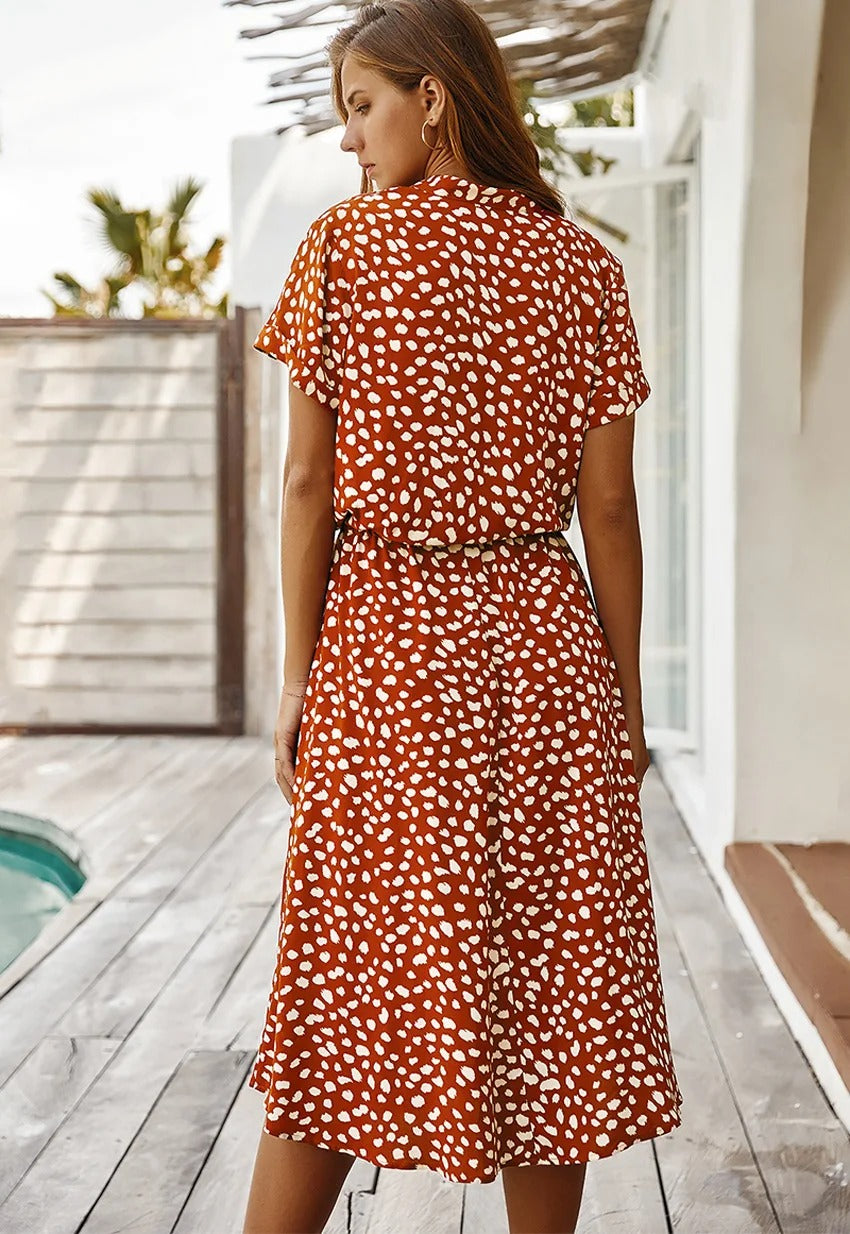 Da Donna Abito Midi Stampato Cintura Regolabile Casual Moderna