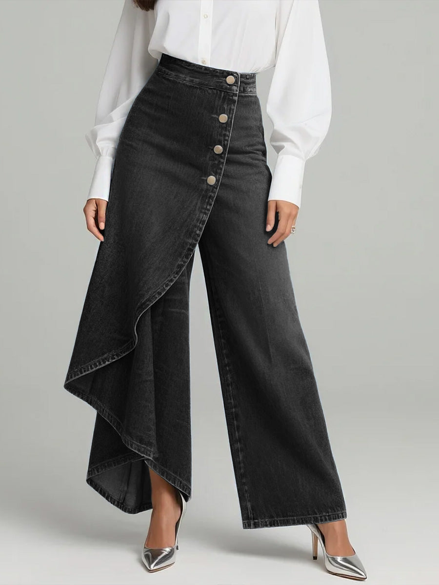 Da Donna Pantaloni Palazzo in Denim a Vita Alta