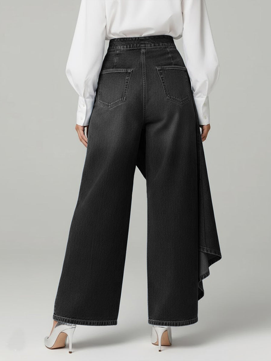 Da Donna Pantaloni Palazzo in Denim a Vita Alta