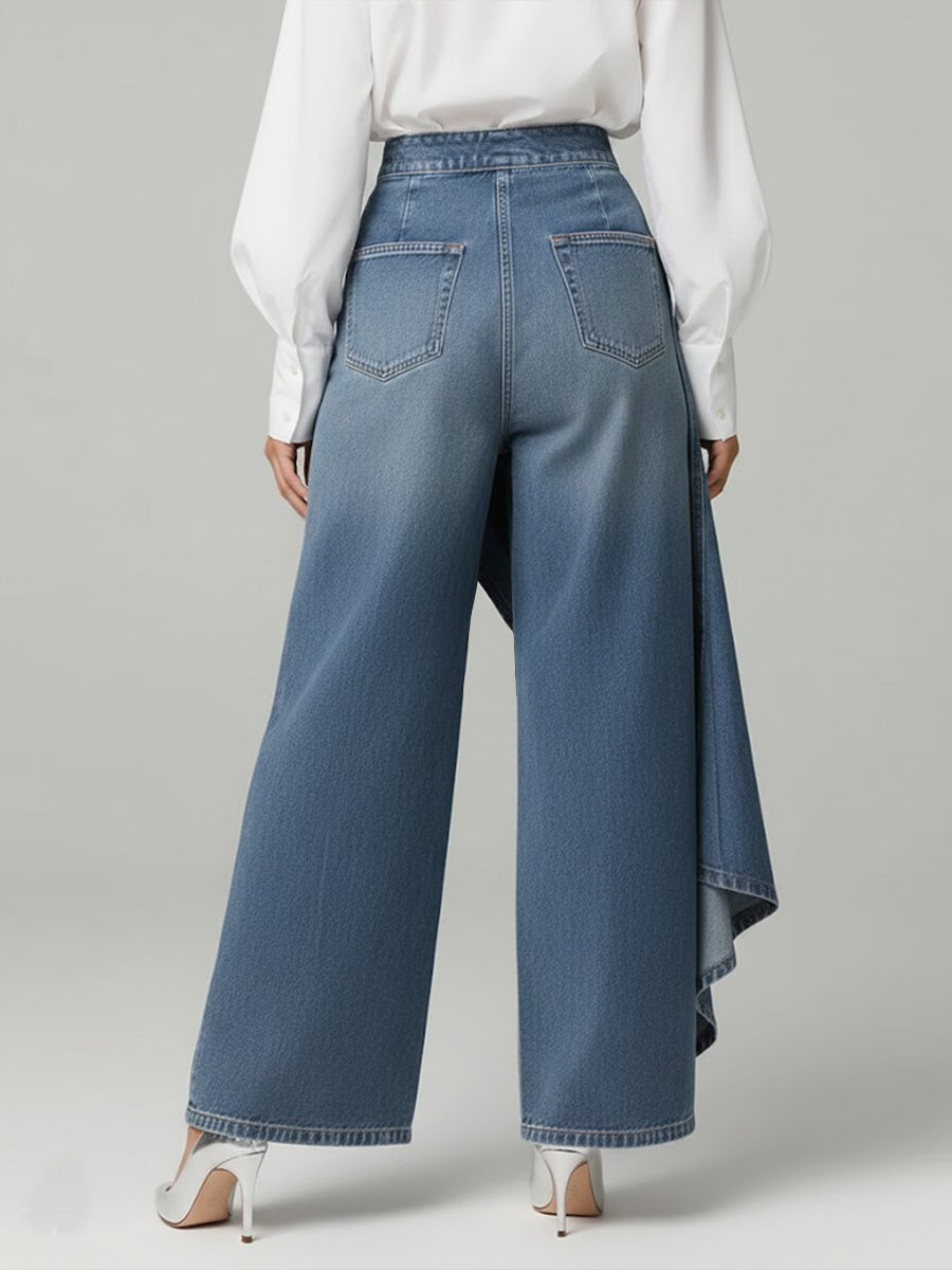 Da Donna Pantaloni Palazzo in Denim a Vita Alta