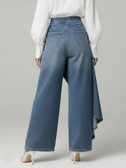 Da Donna Pantaloni Palazzo in Denim a Vita Alta