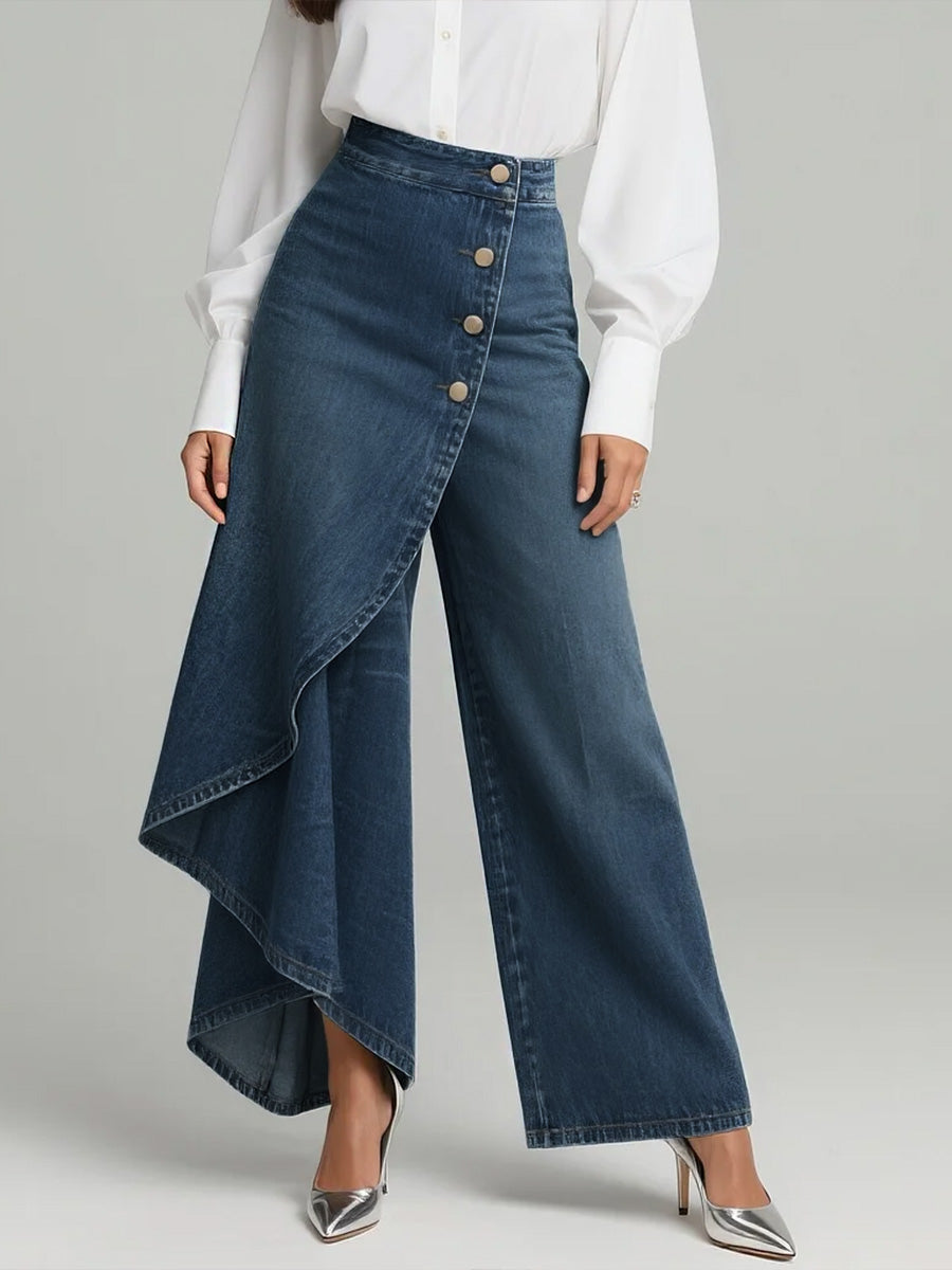 Da Donna Pantaloni Palazzo in Denim a Vita Alta
