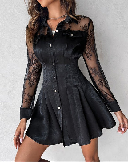 Da Donna Abito Mini Pizzo Traforato Bottoni Frontali Eleganza Moderna
