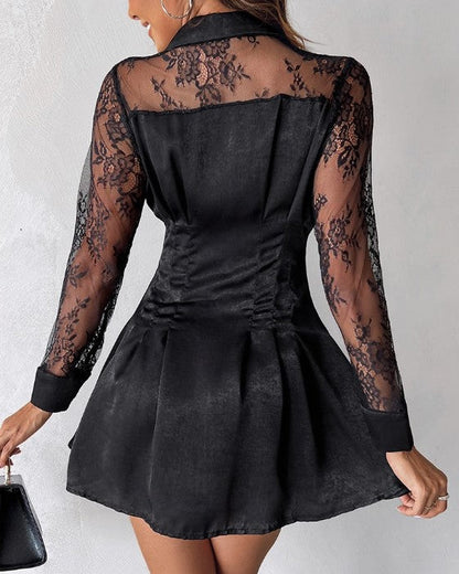 Da Donna Abito Mini Pizzo Traforato Bottoni Frontali Eleganza Moderna
