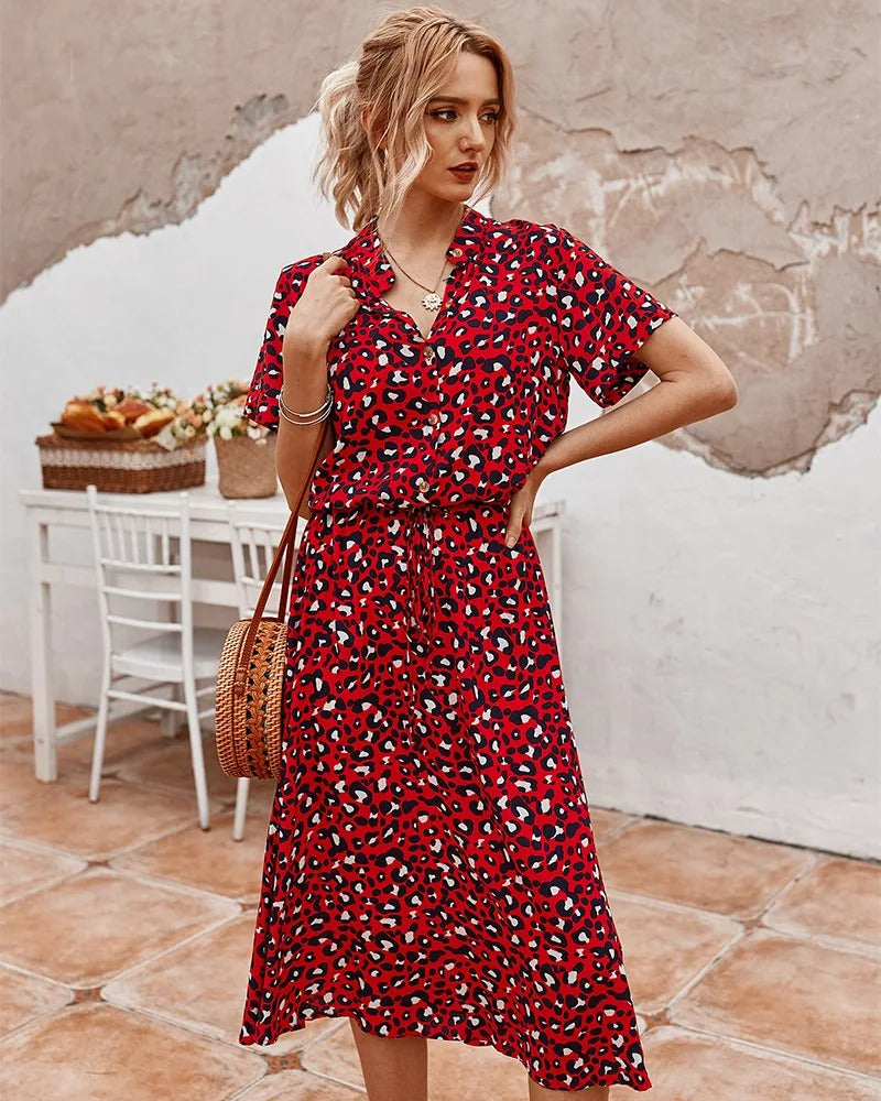 Da Donna Abito Midi Stampato Cintura Regolabile Casual Moderna