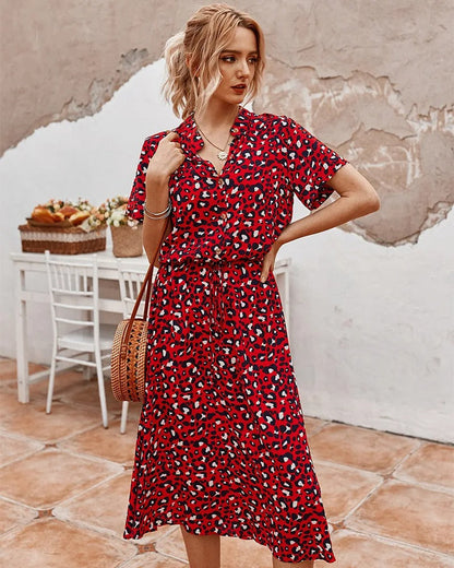 Da Donna Abito Midi Stampato Cintura Regolabile Casual Moderna