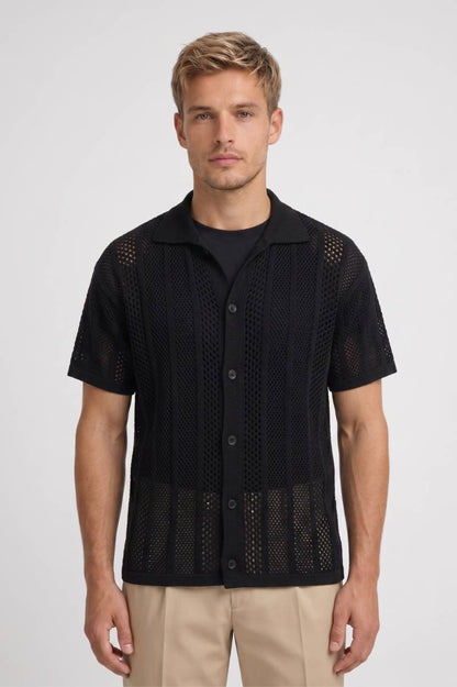 Da Uomo Polo in Maglia Mesh Testurizzata con Abbottonatura Frontale
