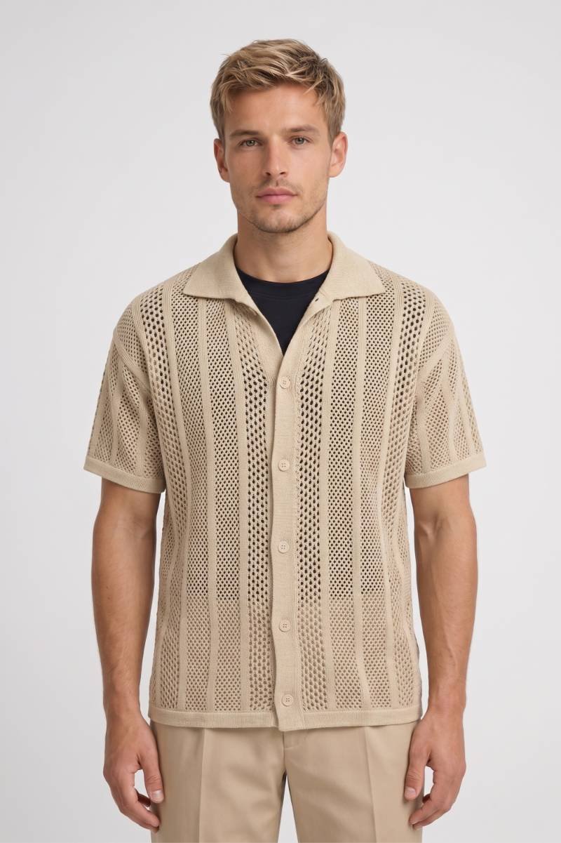 Da Uomo Polo in Maglia Mesh Testurizzata con Abbottonatura Frontale
