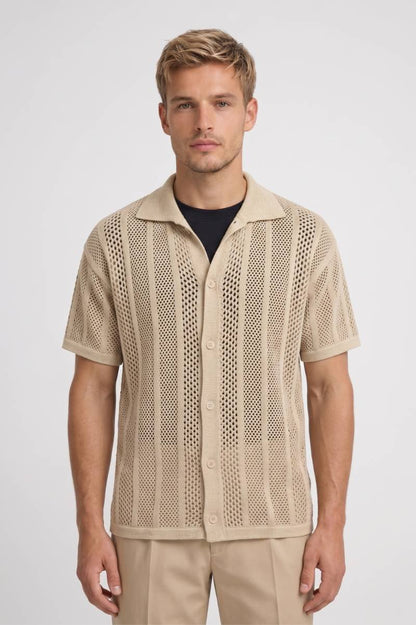 Da Uomo Polo in Maglia Mesh Testurizzata con Abbottonatura Frontale